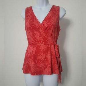 Kaileigh Tropical Red Wrap Blouse